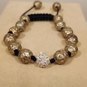 4 FOR $15 EUC HAMMERED GOLD TONE SHAMBALLA BRACELET WITH CUT CRYSTALS